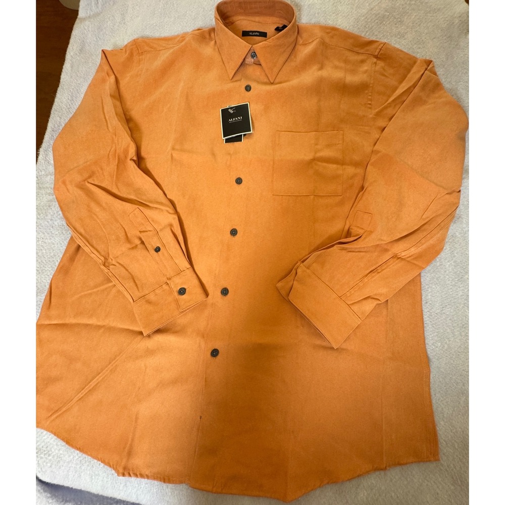 Alfani Mens Faux Suede Button Down Shirt Burnt Orange Long Sleeve Large NWT